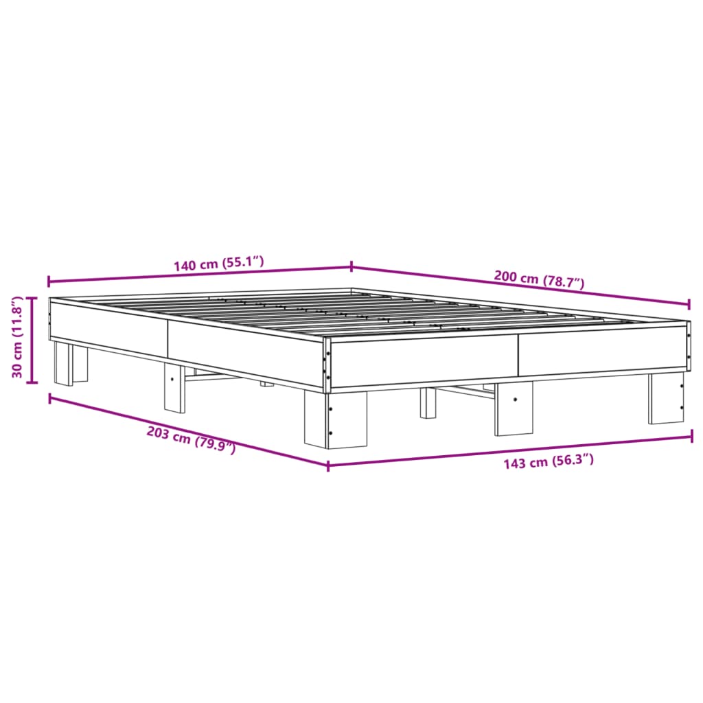 vidaXL Okvir kreveta boja hrasta 140x200 cm konstruirano drvo i metal