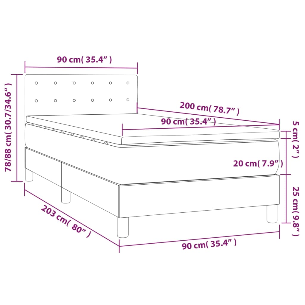 vidaXL Krevet box spring s madracem LED crni 90x200 cm od umjetne kože