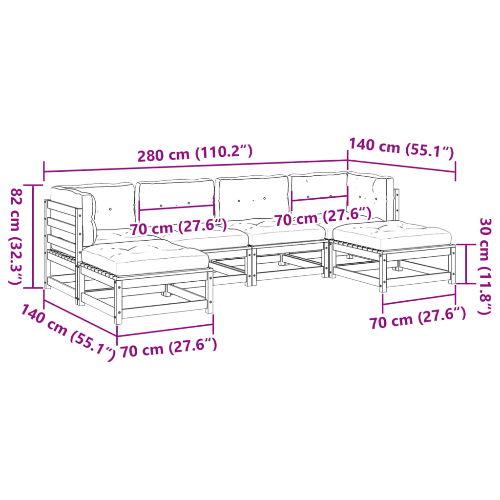 vidaXL 6-dijelni set vrtnih sofa od duglazije i jelovine s jastucima