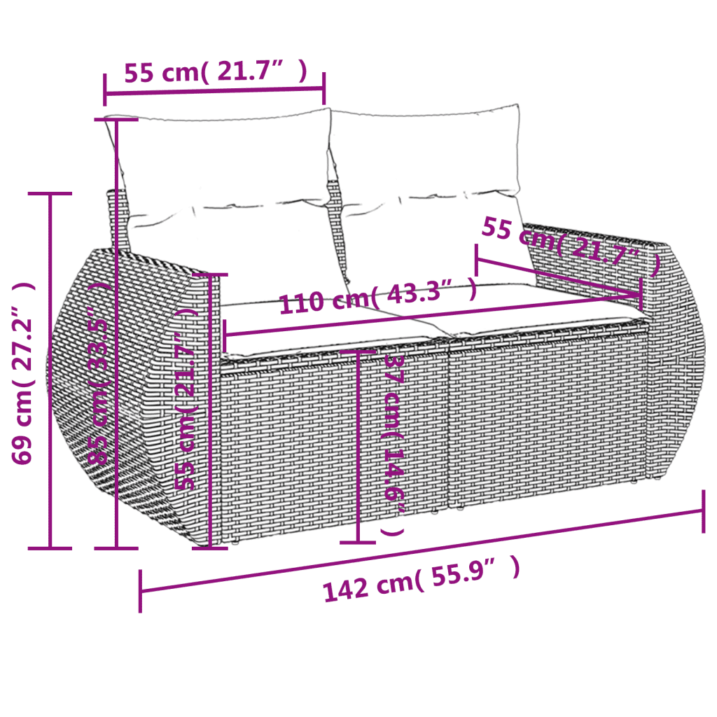 vidaXL 6-dijelni set vrtnih sofa s jastucima crni od poliratana