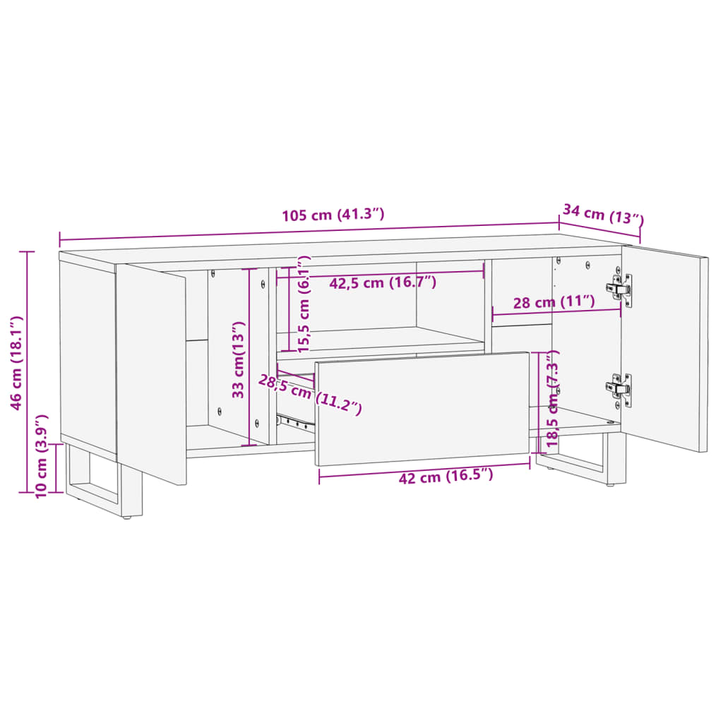 vidaXL TV ormarić 100 x 34 x 46 cm od masivnog drva manga