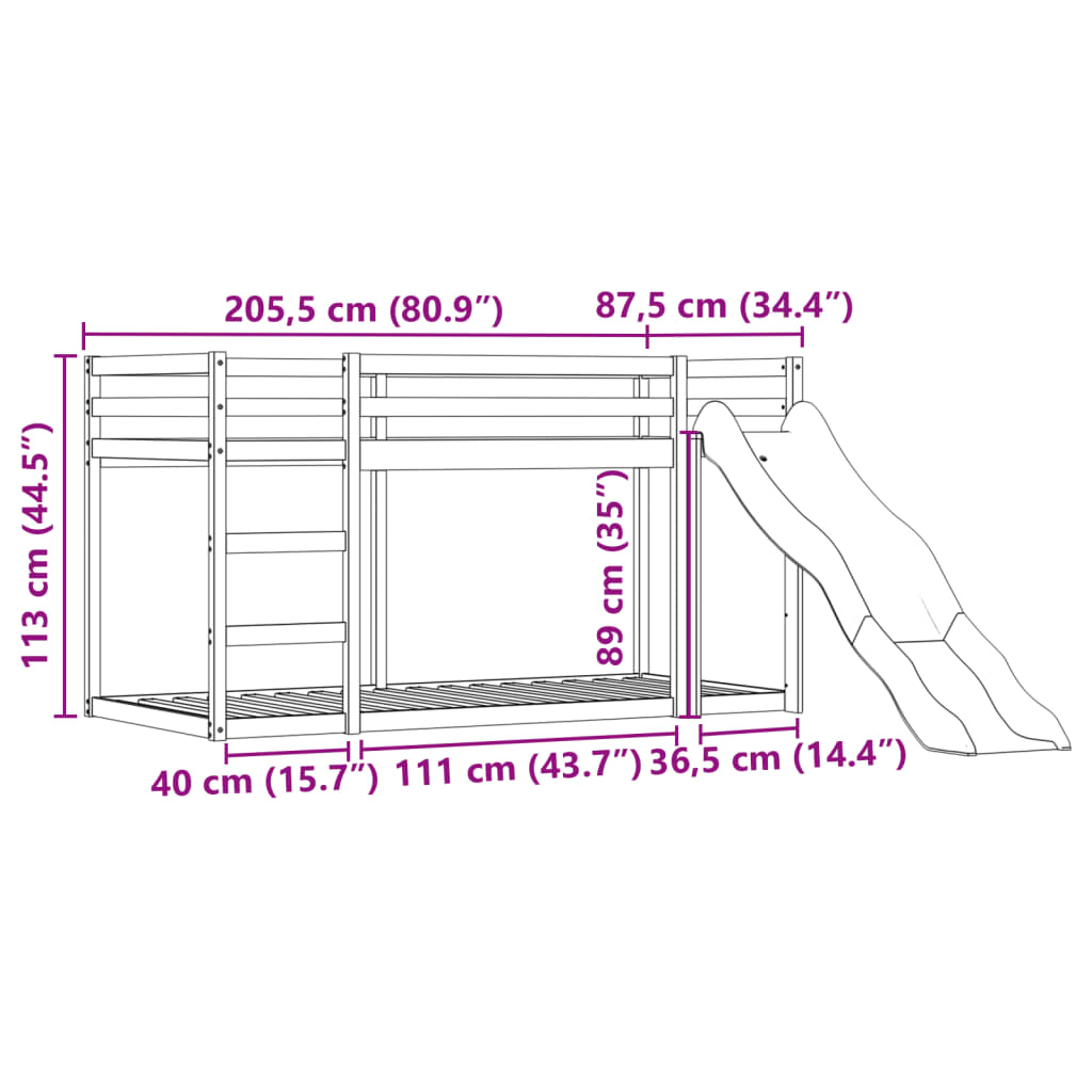 vidaXL Krevet na kat s toboganom i zavjesama ružičasti 80 x 200 cm