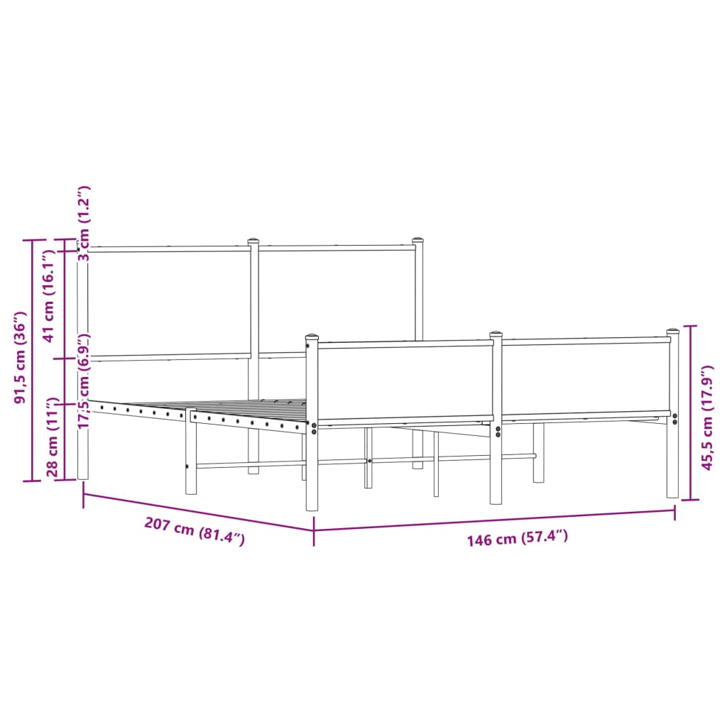 vidaXL Metalni okvir kreveta s uzglavljem i podnožjem 140 x 200 cm