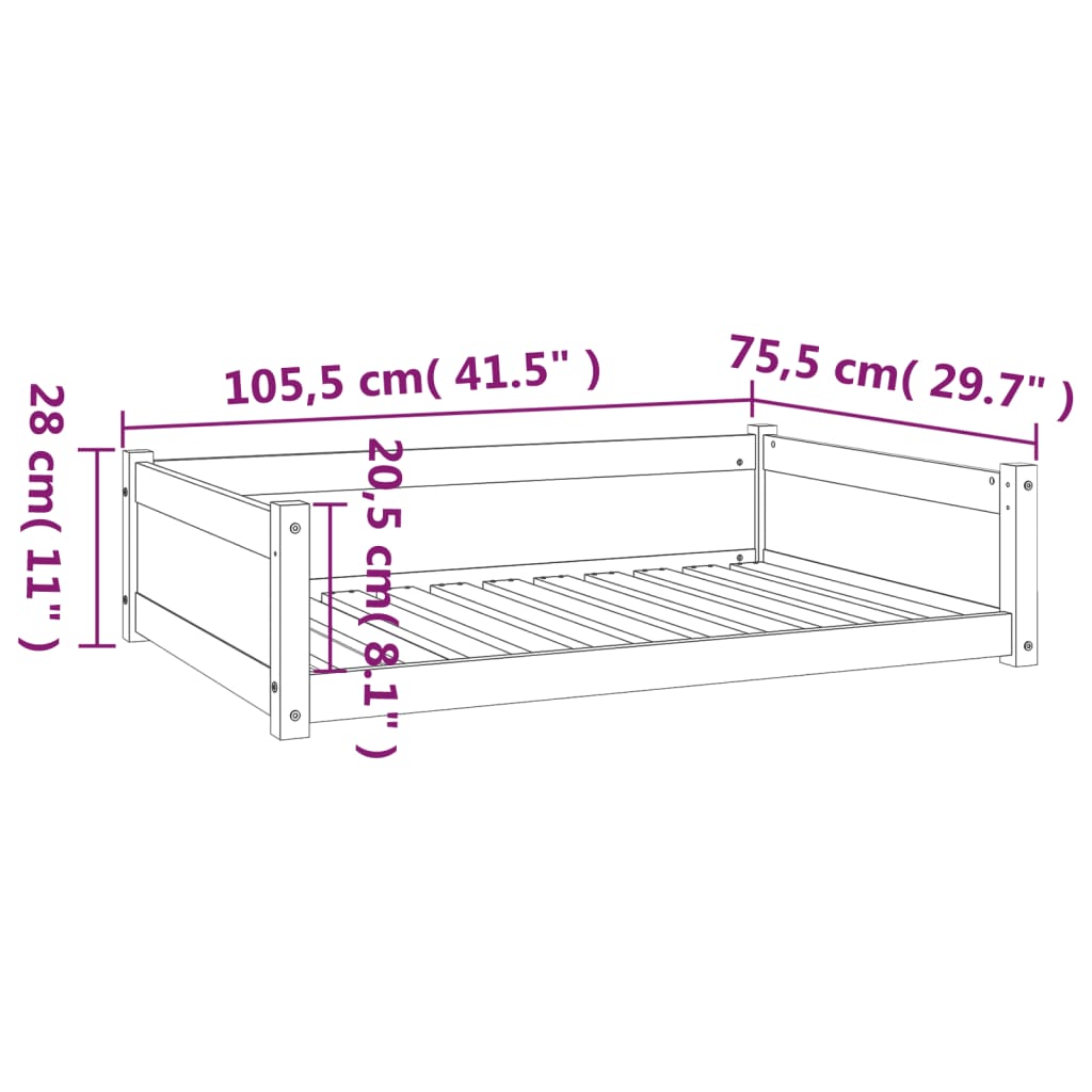 vidaXL Krevet za pse 105,5x75,5x28 cm od masivne borovine