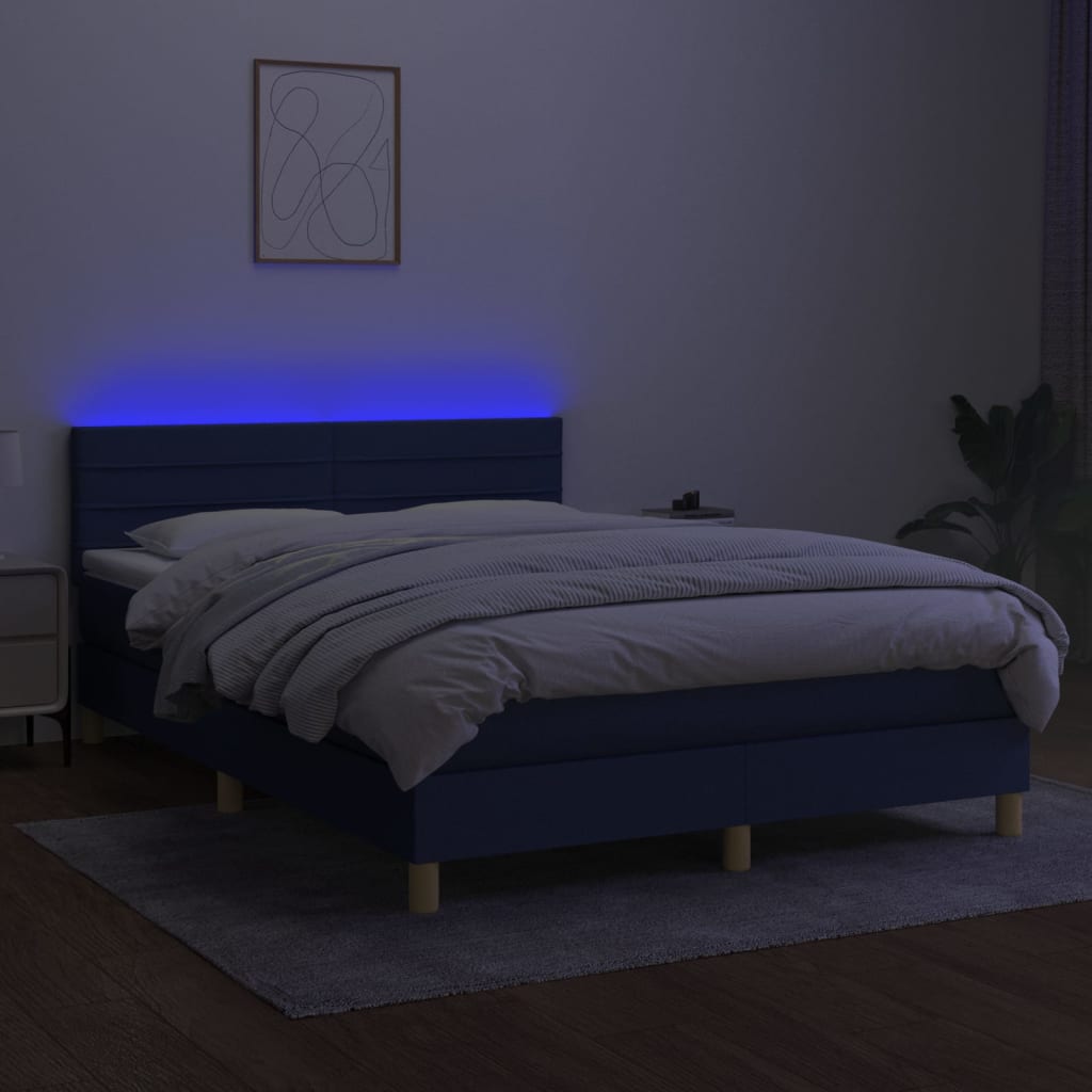 vidaXL Krevet box spring s madracem LED plavi 140x190 cm od tkanine