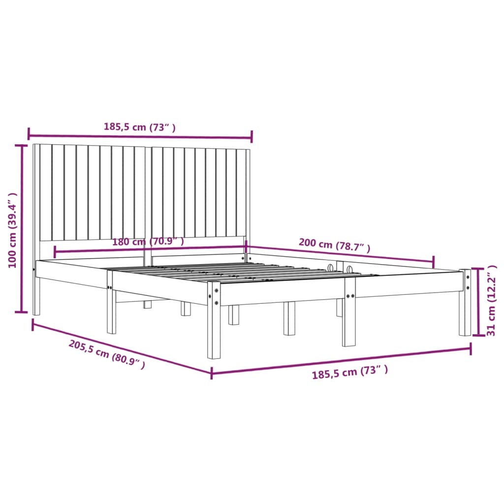 vidaXL Okvir za krevet od masivnog drva 180 x 200 cm 6FT veliki bračni