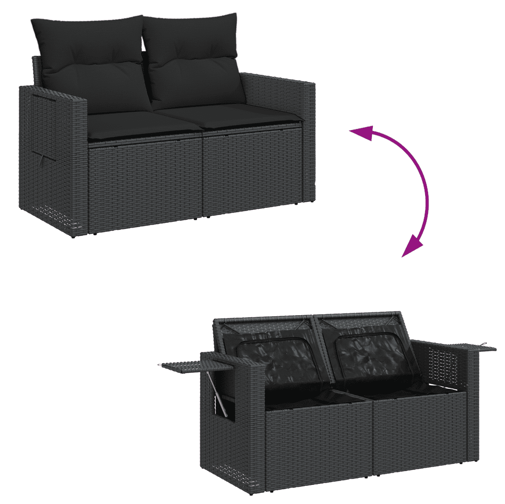 vidaXL 9-dijelni set vrtnih sofa s jastucima crni od poliratana