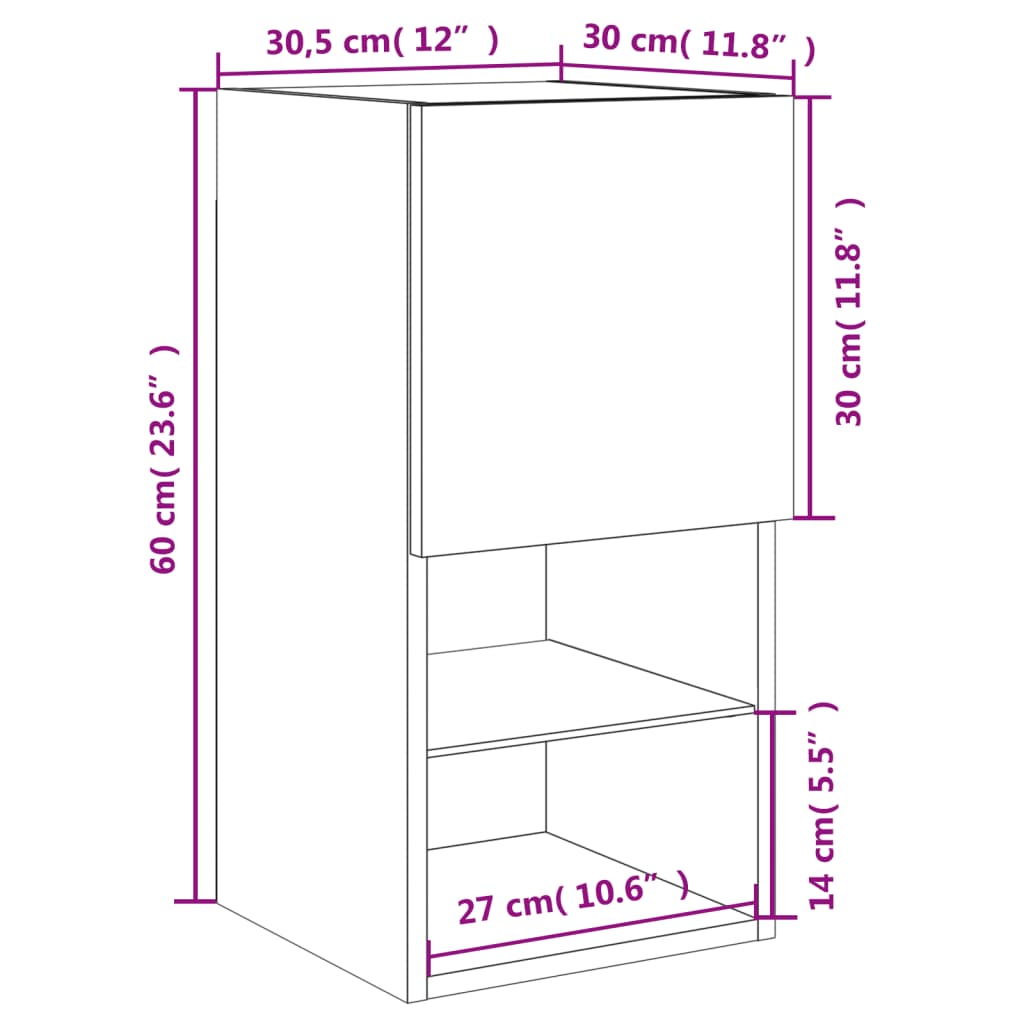 vidaXL TV ormarići s LED svjetlima 2 kom boja hrasta 30,5x30x60 cm