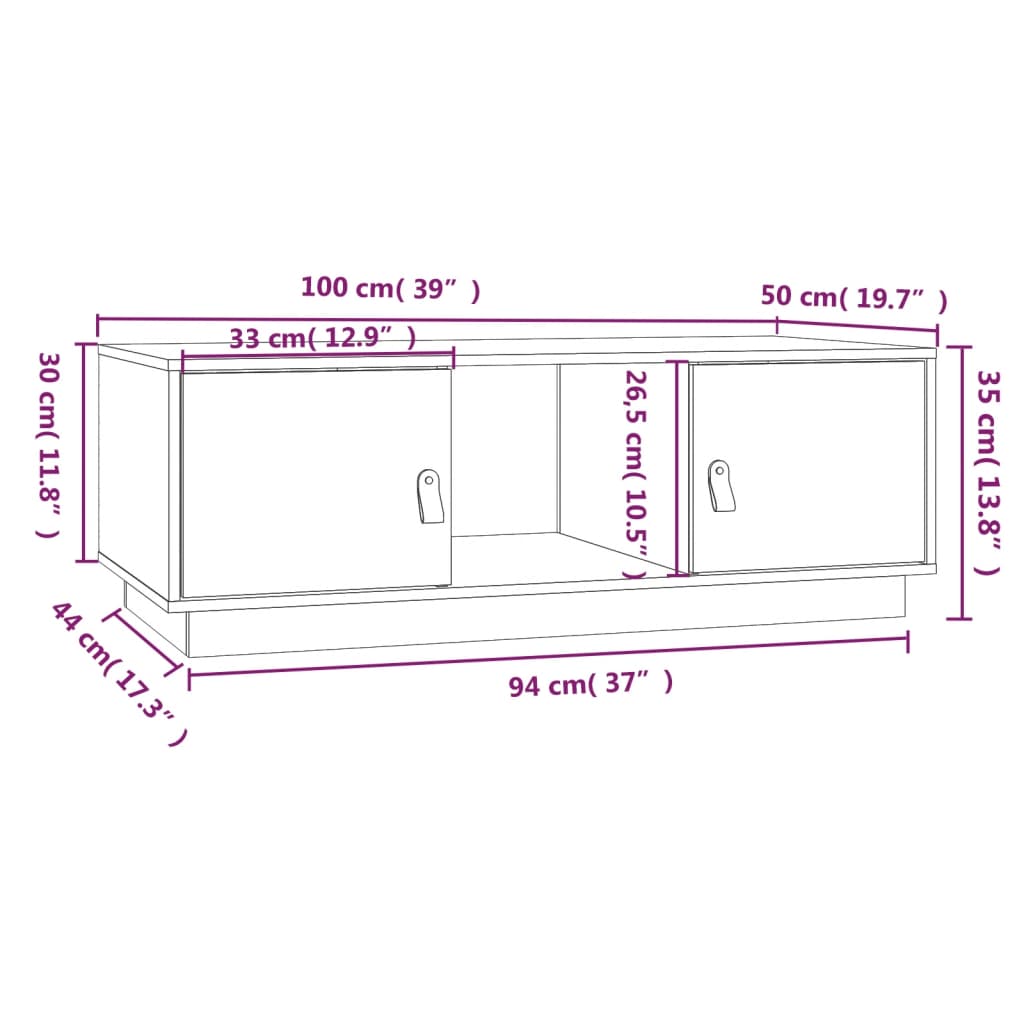 vidaXL Stolić za kavu 100 x 50 x 35 cm od masivne borovine