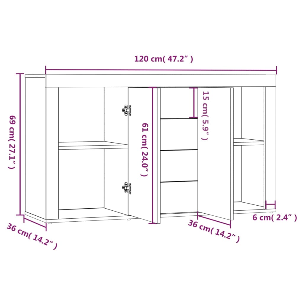 vidaXL Komoda boja dimljenog hrasta 120 x 36 x 69 cm konstruirano drvo