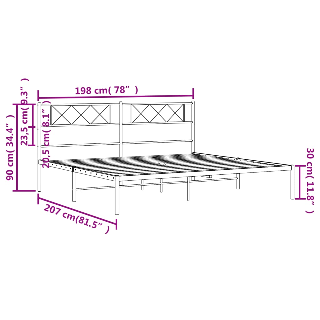 vidaXL Metalni okvir za krevet s uzglavljem crni 193x203 cm