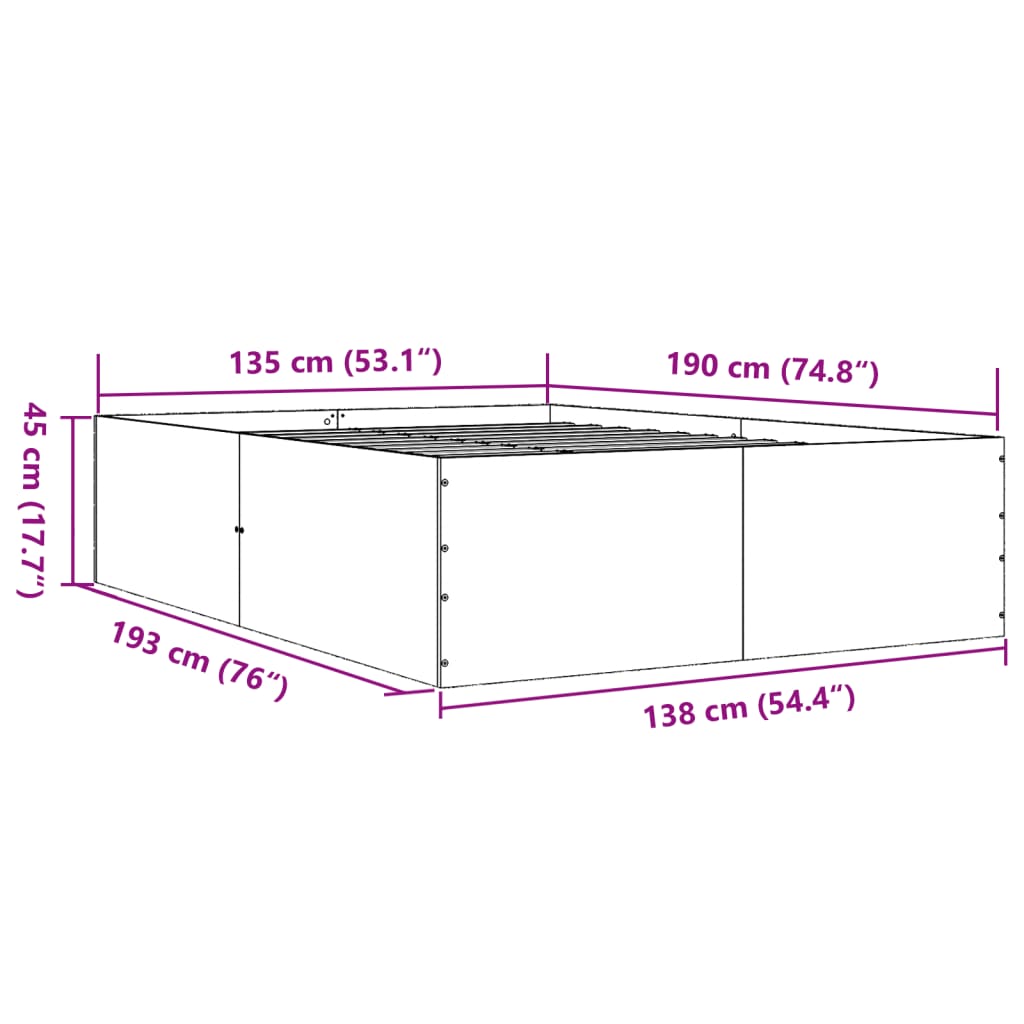 vidaXL Okvir za krevet crni 135x190 cmkonstruirano drvo