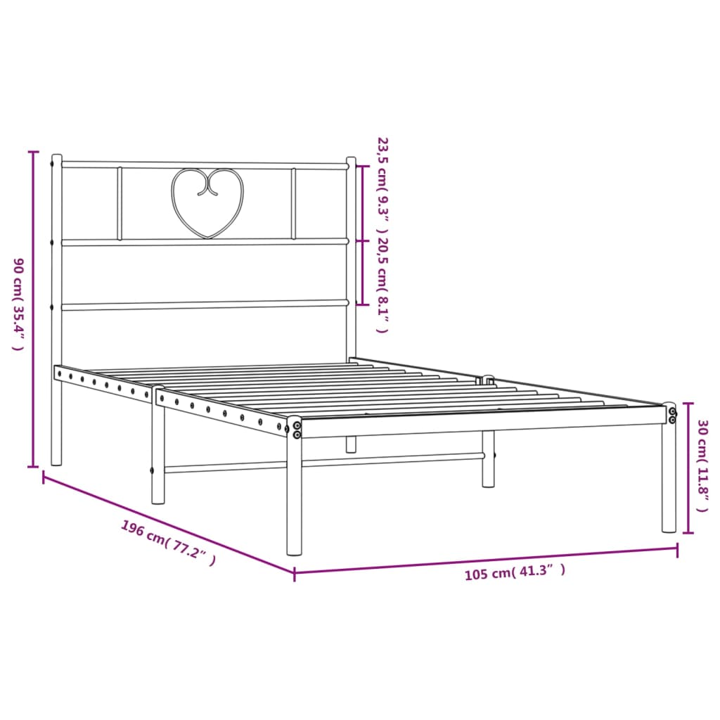 vidaXL Metalni okvir za krevet s uzglavljem bijeli 100x190 cm