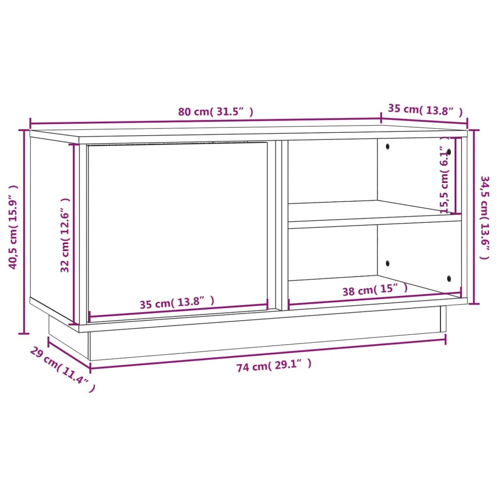 vidaXL TV ormarić sivi 80 x 35 x 40,5 cm od masivne borovine