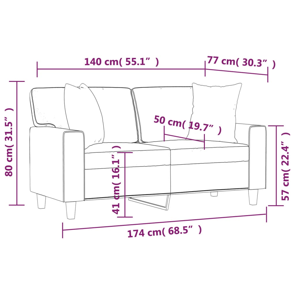 vidaXL Dvosjed s ukrasnim jastucima boja crna 140 cm umjetna koža