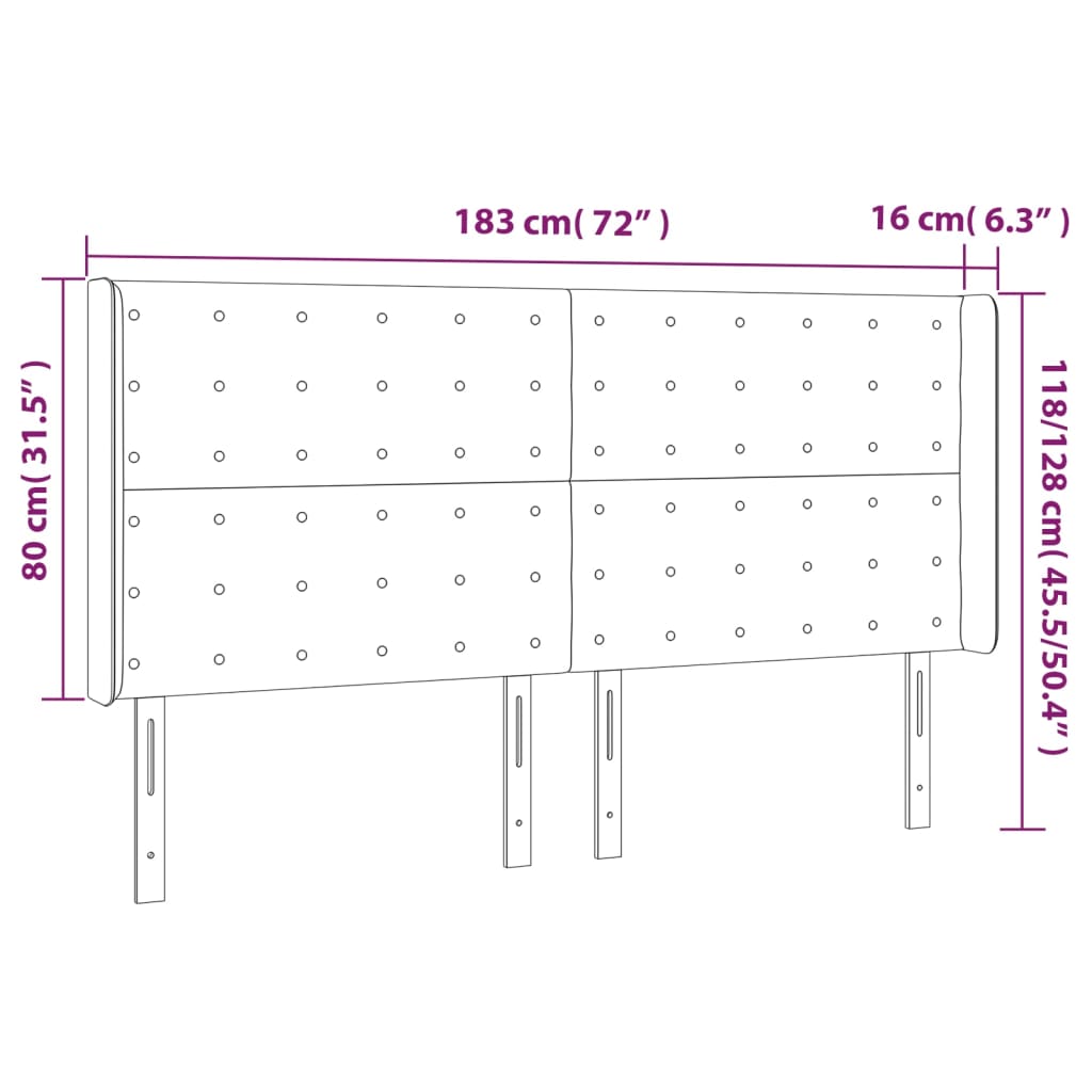 vidaXL Uzglavlje s ušima crno 183x16x118/128 cm od tkanine