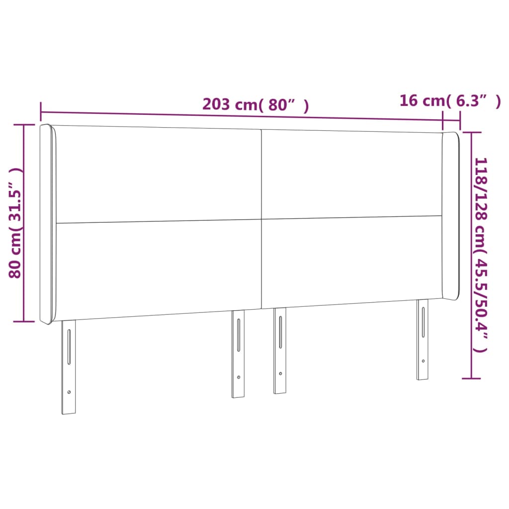 vidaXL LED uzglavlje tamnoplavo 203 x 16 x 118/128 cm od tkanine