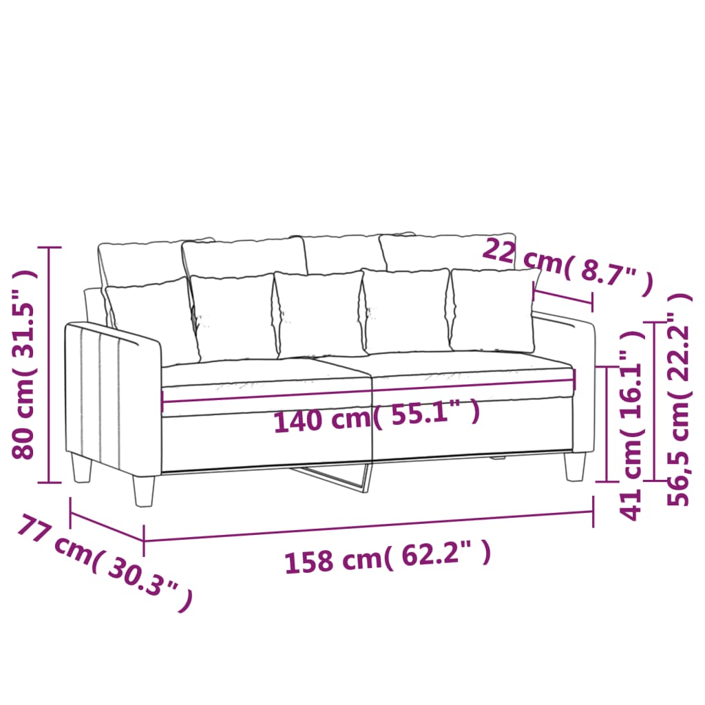 vidaXL Dvosjed od tkanine crni 140 cm