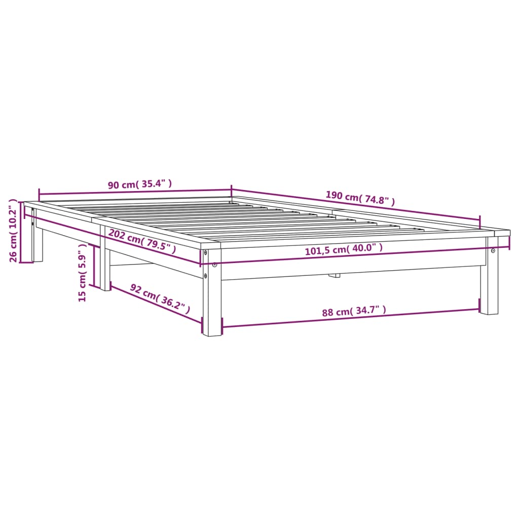 vidaXL Okvir za krevet sivi od borovine 90 x 190 cm 3FT jednokrevetni