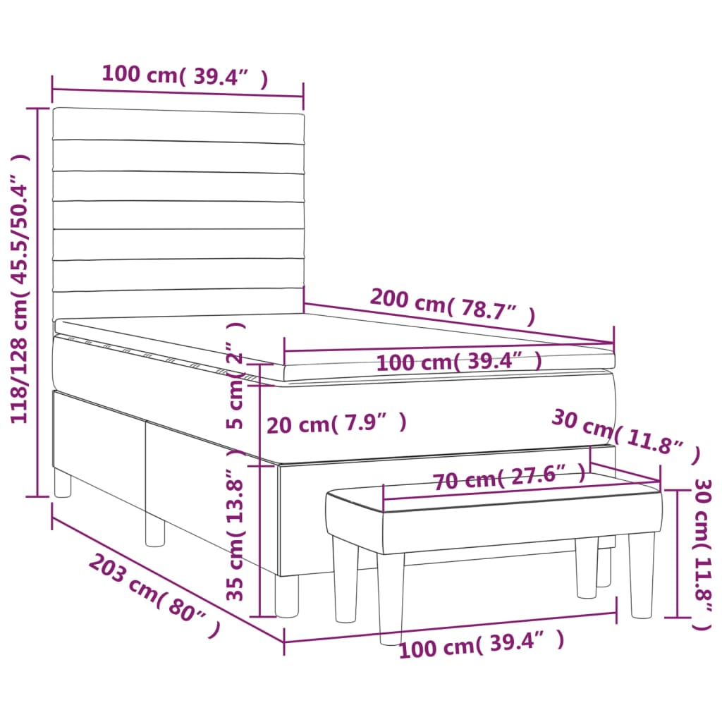 vidaXL Krevet s oprugama i madracem crni 100 x 200 cm od tkanine