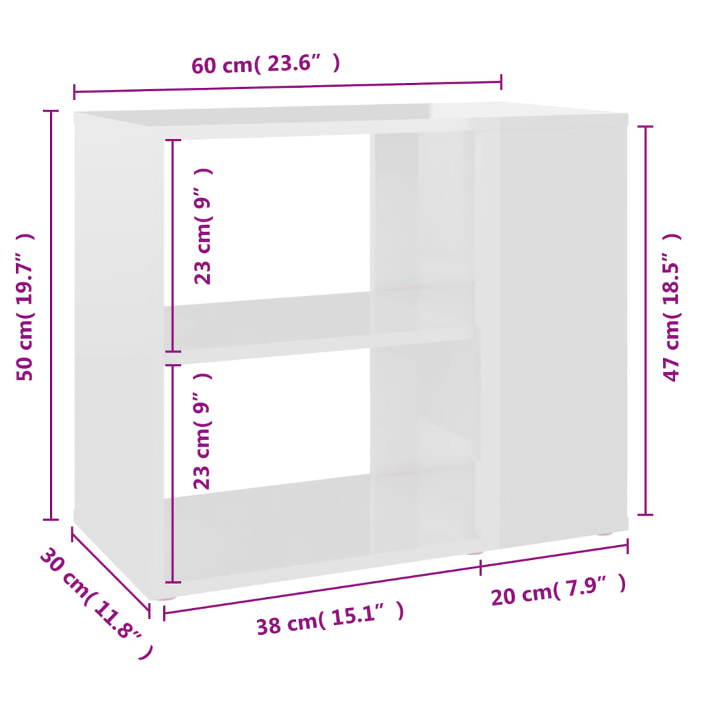 vidaXL Bočni ormarić visoki sjaj bijeli 60x30x50 cm konstruirano drvo