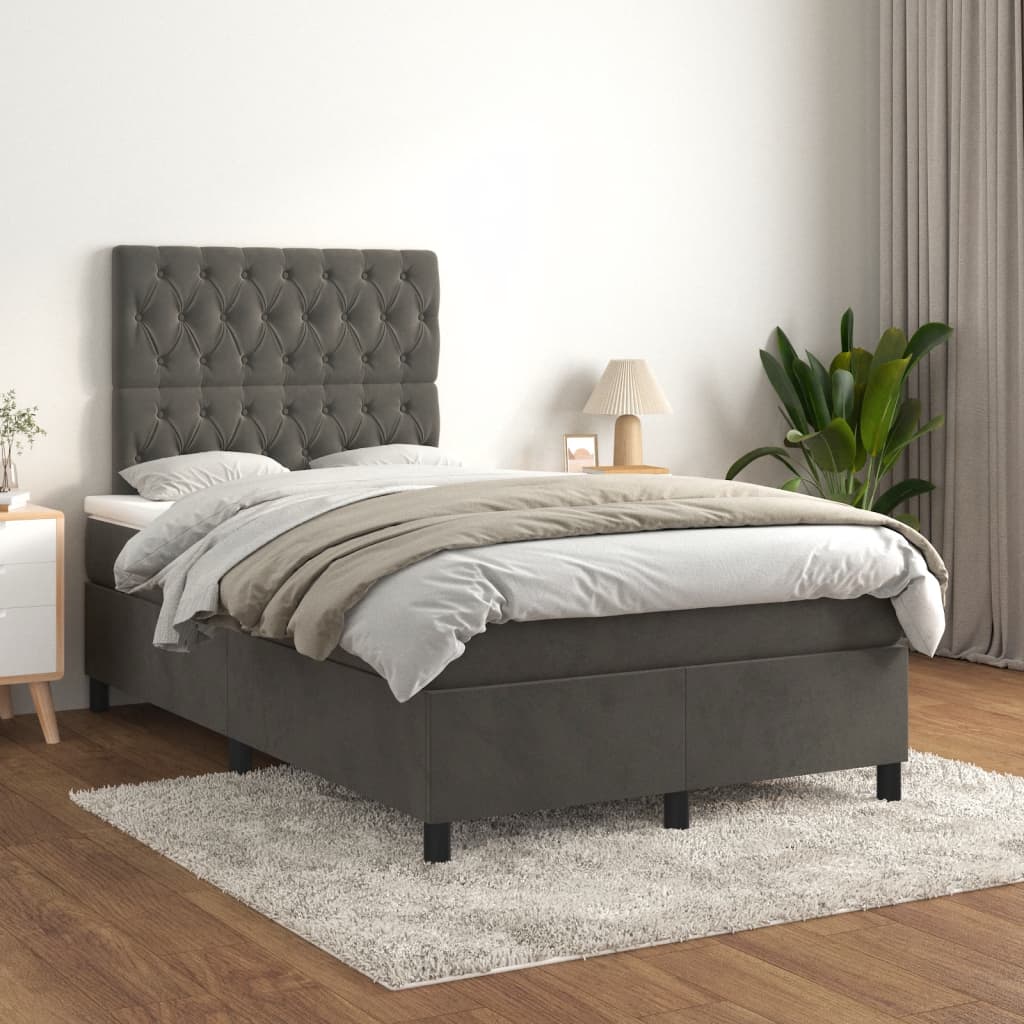 vidaXL Krevet box spring s madracem tamnosivi 120 x 190 cm baršun