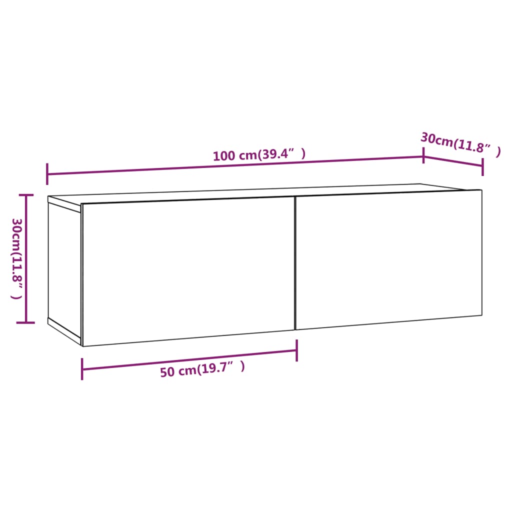 vidaXL Zidni TV ormarići 2 kom boja sivog hrasta 100x30x30 cm drveni