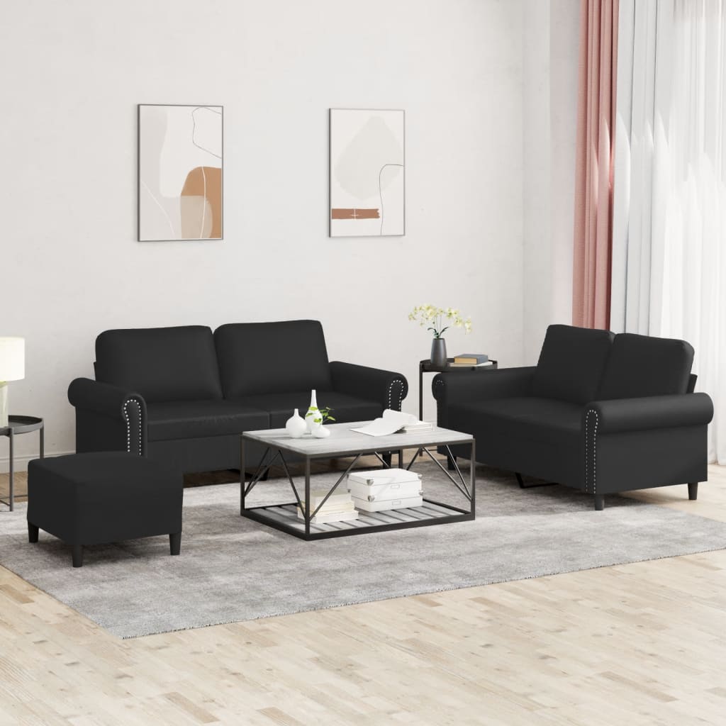 vidaXL 3-dijelni set sofa s jastucima crni od umjetne kože