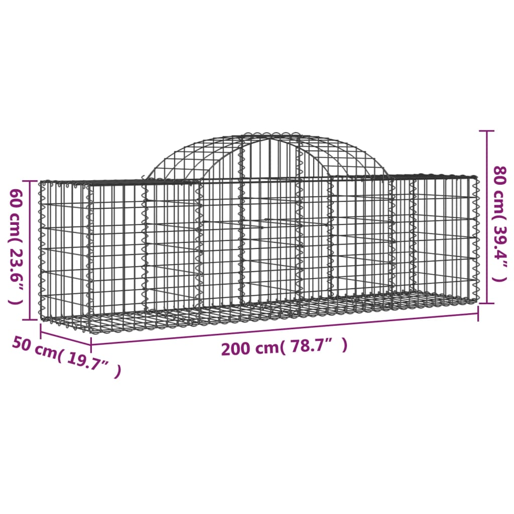 vidaXL Lučne gabionske košare 5 kom 200x50x60/80 cm pocinčano željezo