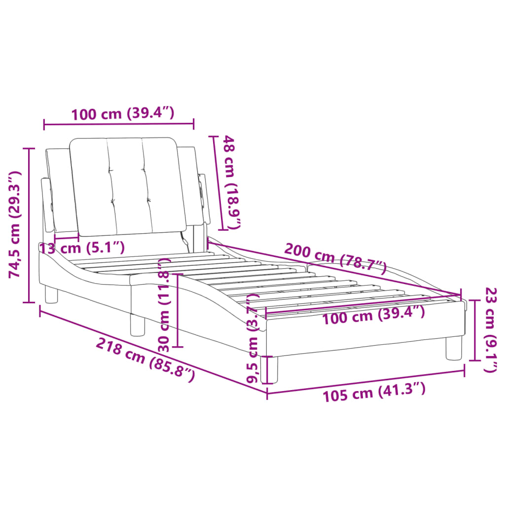 vidaXL Okvir kreveta s LED svjetlima crni 100 x 200 cm od umjetne kože