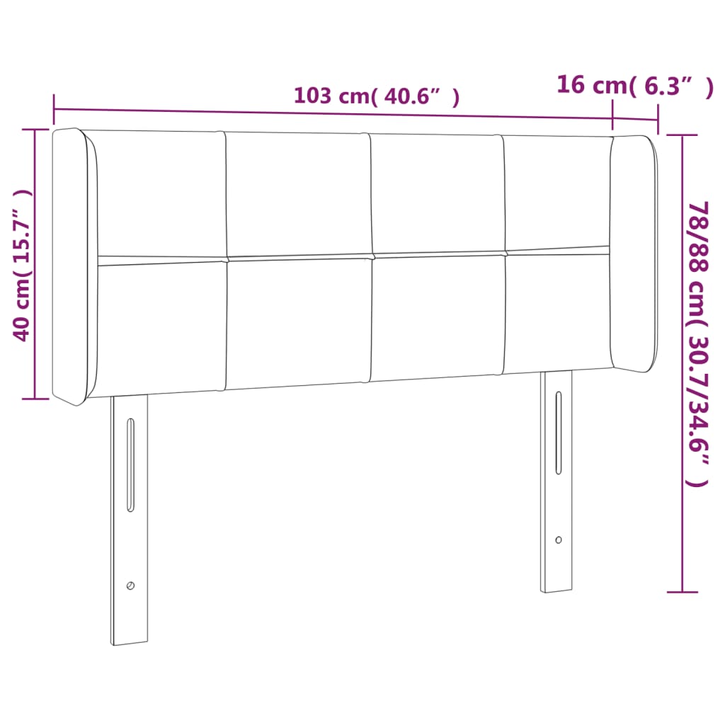 vidaXL Uzglavlje s ušima svjetlosivo 103x16x78/88 cm baršunasto