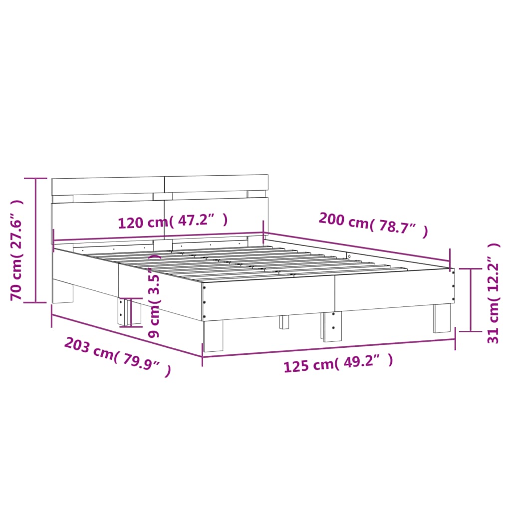 vidaXL Okvir za krevet s uzglavljem boja hrasta 120x200 cm drveni