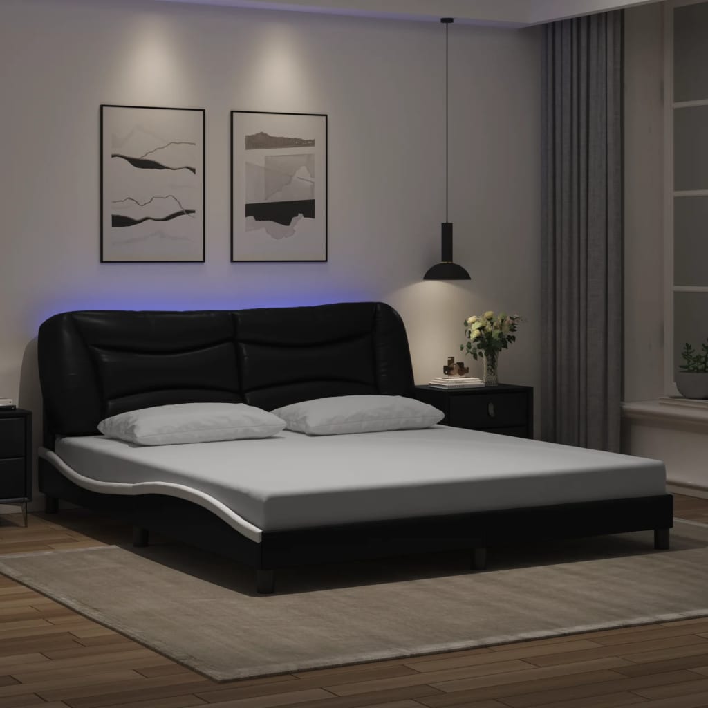 vidaXL Okvir kreveta LED crno-bijeli 180 x 200 cm od umjetne kože