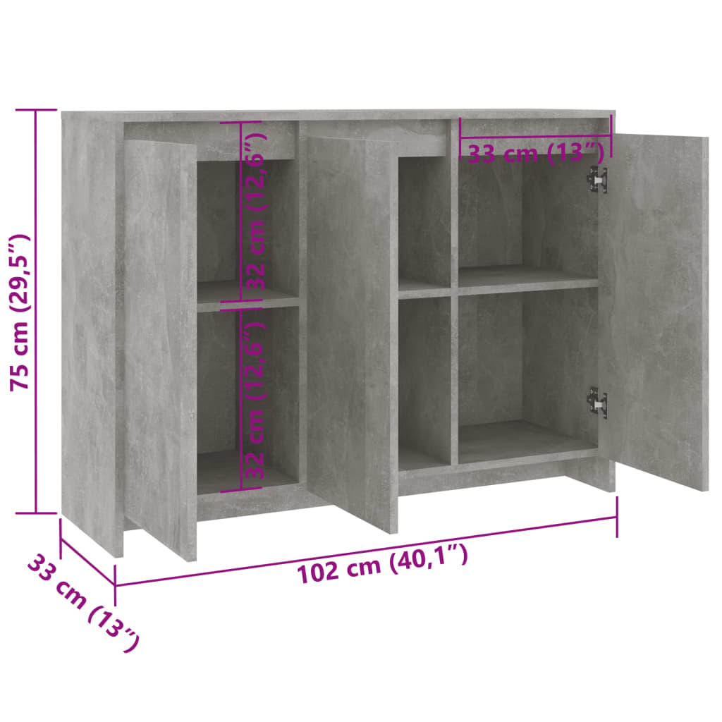 vidaXL Komoda siva boja betona 102x33x75 cm od konstruiranog drva