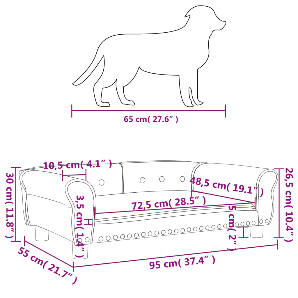 vidaXL Krevet za pse sivo 95 x 55 x 30 cm od umjetne kože