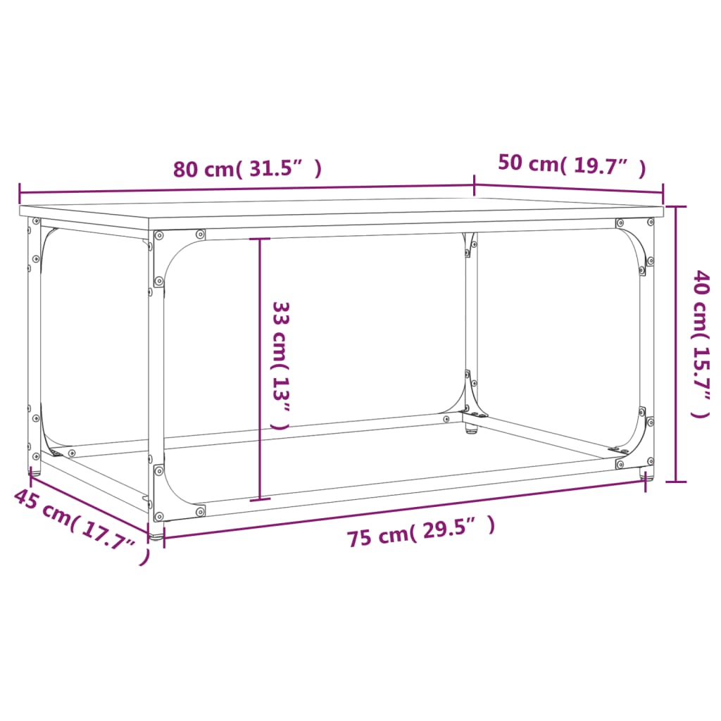 vidaXL Stolić za kavu smeđa boja hrasta 80x50x40 cm od drva i željeza