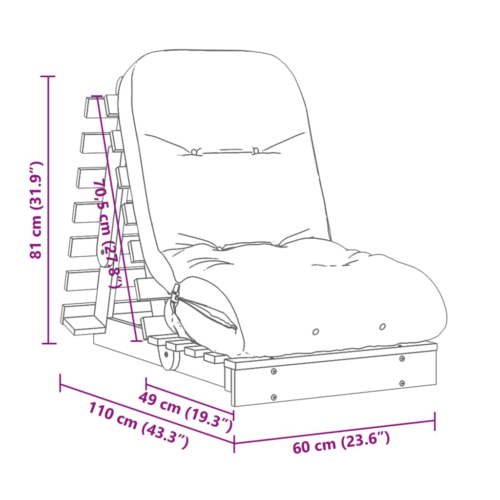 vidaXL Futon na razvlačenje s madracem 60 x 206 x 11 cm od borovine