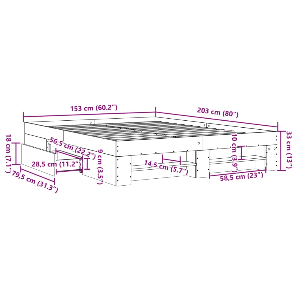 vidaXL Okvir za krevet boja hrasta 150x200 cm konstruirano drvo