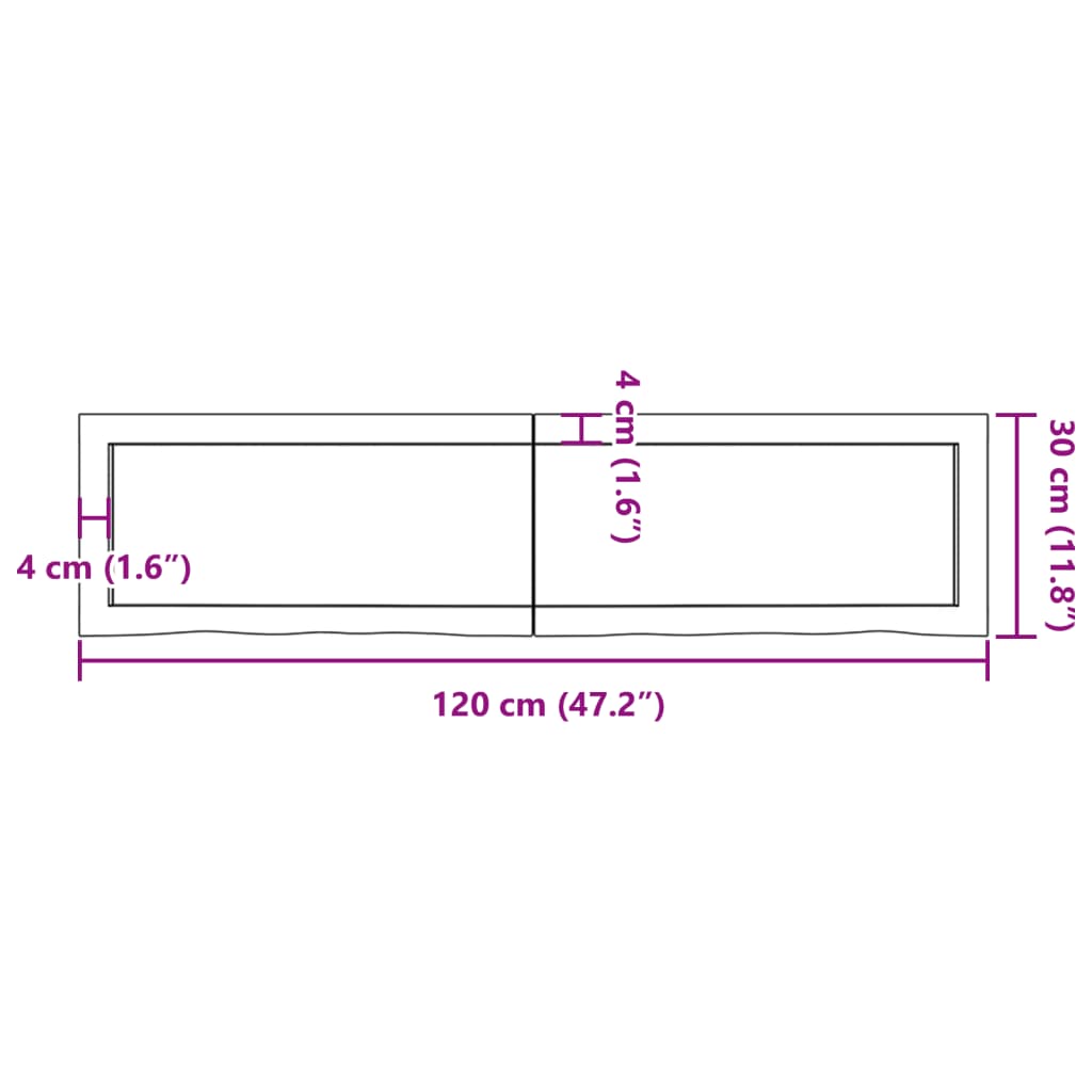 vidaXL Kupaonska radna ploča 120x30x(2-6) cm netretirano masivno drvo