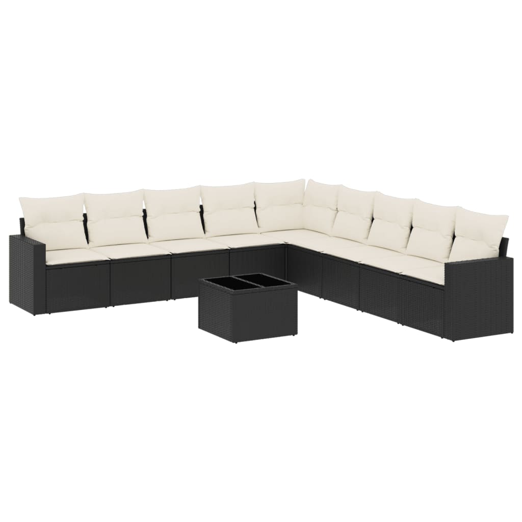 vidaXL 10-dijelni set vrtnih sofa s jastucima crni od poliratana