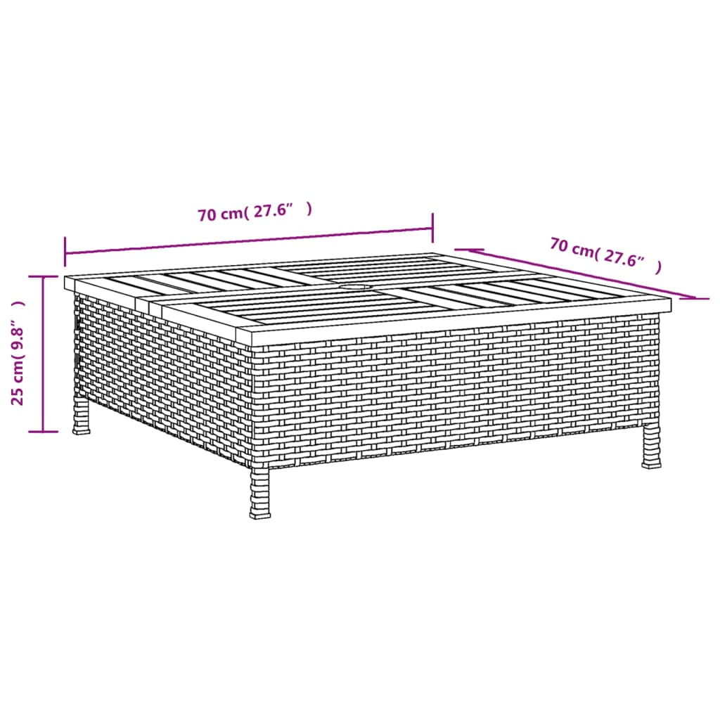 vidaXL Vrtni stol crni 70 x 70 x 25 cm od ratana i bagremovog drva