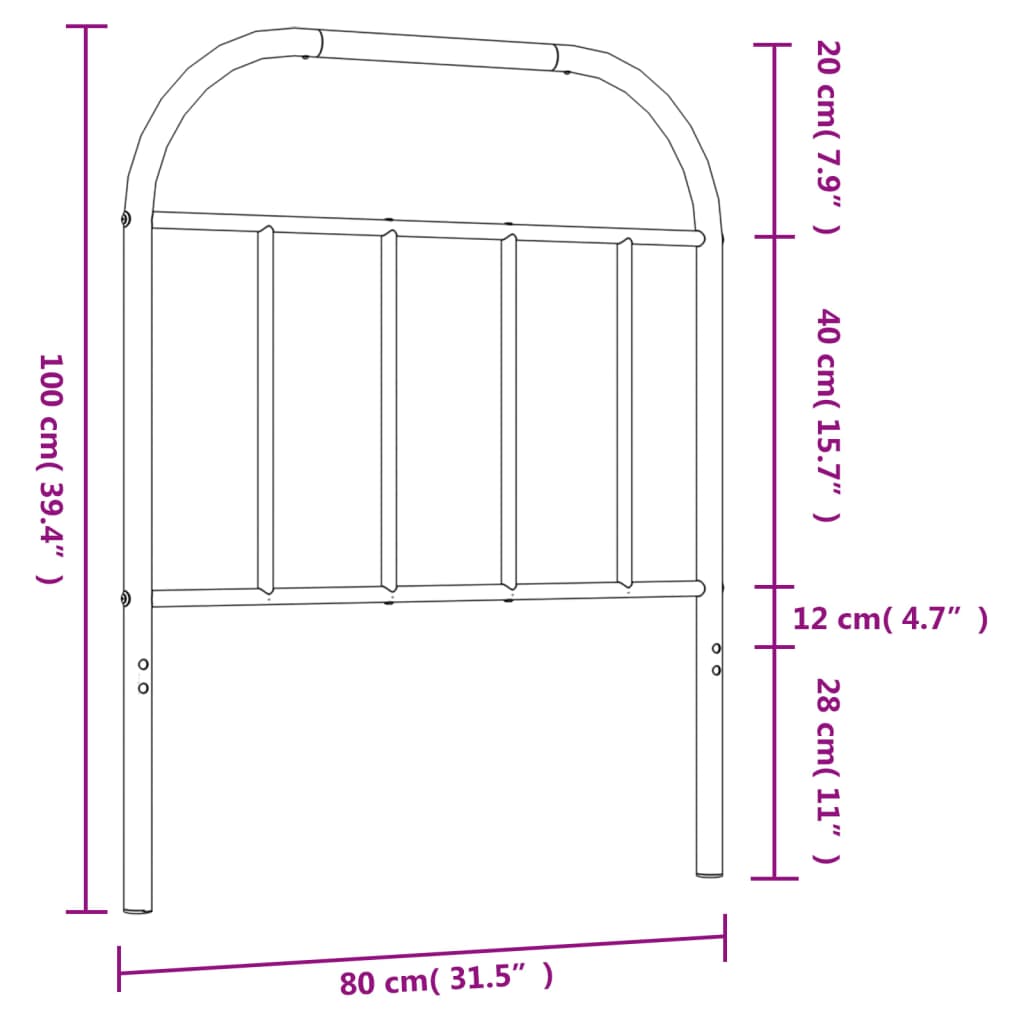 vidaXL Metalno uzglavlje crno 75 cm