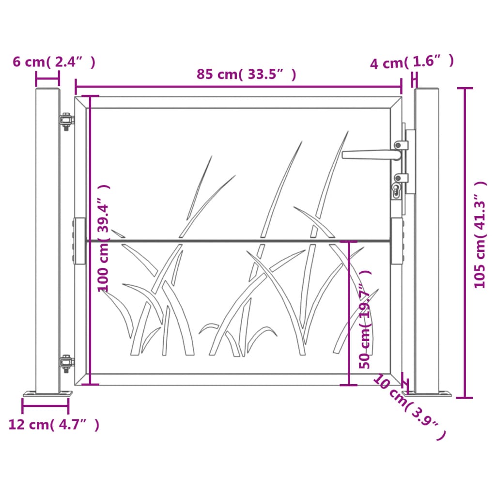 vidaXL Vrtna vrata antracit 105 x 105 cm čelična s uzorkom trave