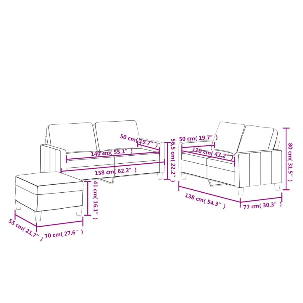 vidaXL 3-dijelni set sofa s jastucima sivi od umjetne kože