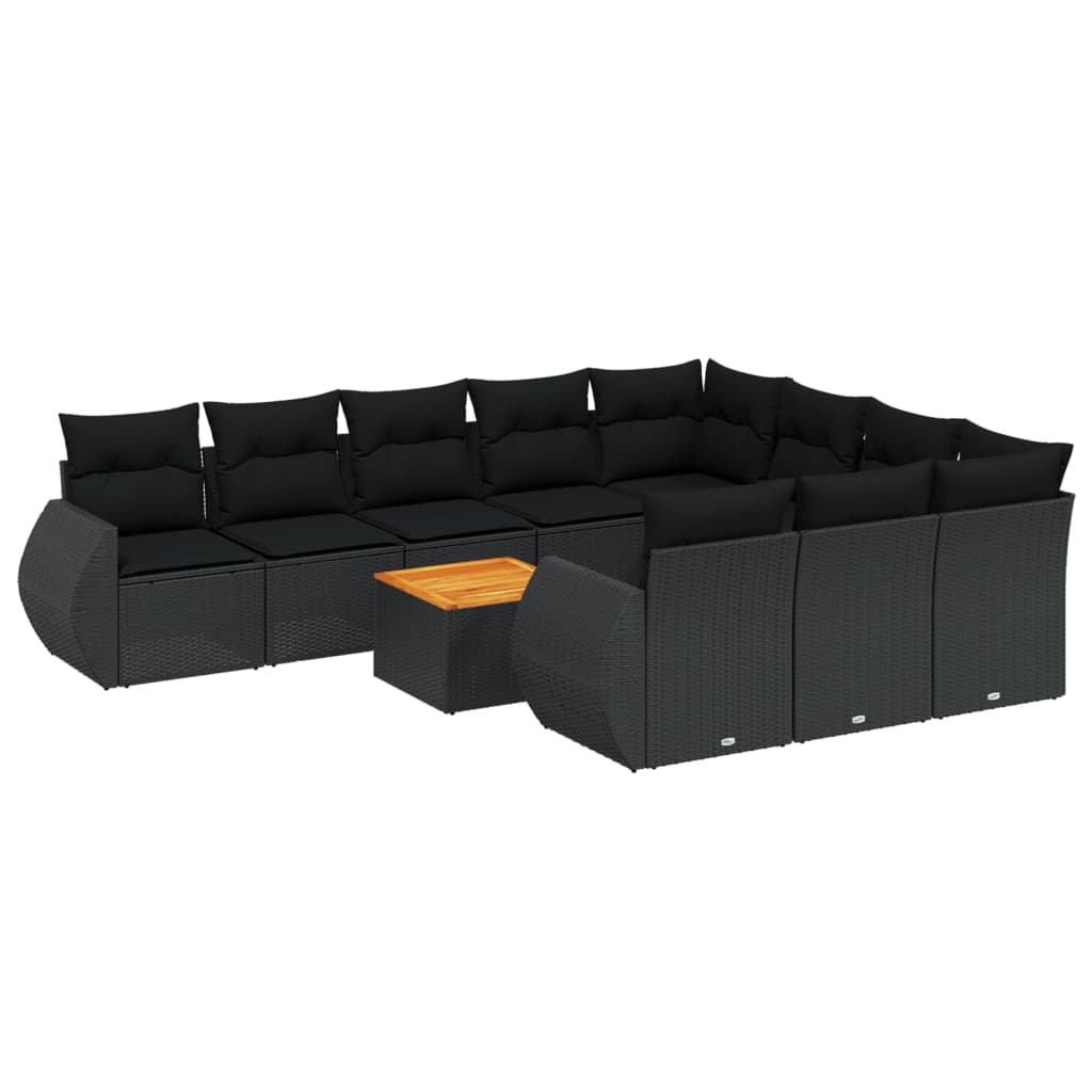 vidaXL 11-dijelni set vrtnih sofa od poliratana s jastucima crni