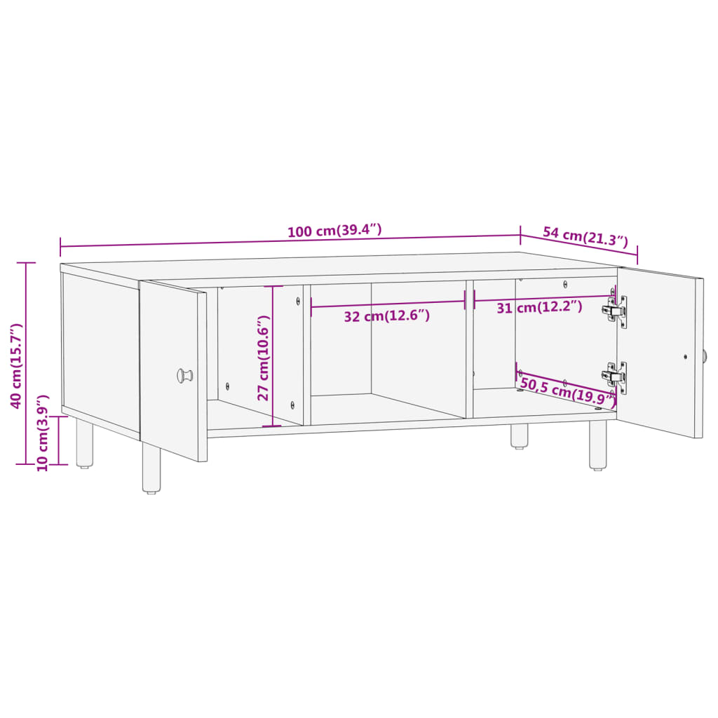 vidaXL Stolić za kavu 100 x 54 x 40 cm od masivnog bagremovog drva