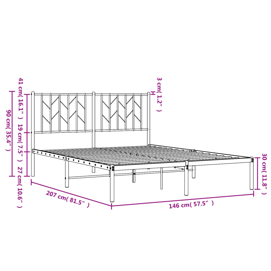 vidaXL Metalni okvir za krevet s uzglavljem crni 140x200 cm