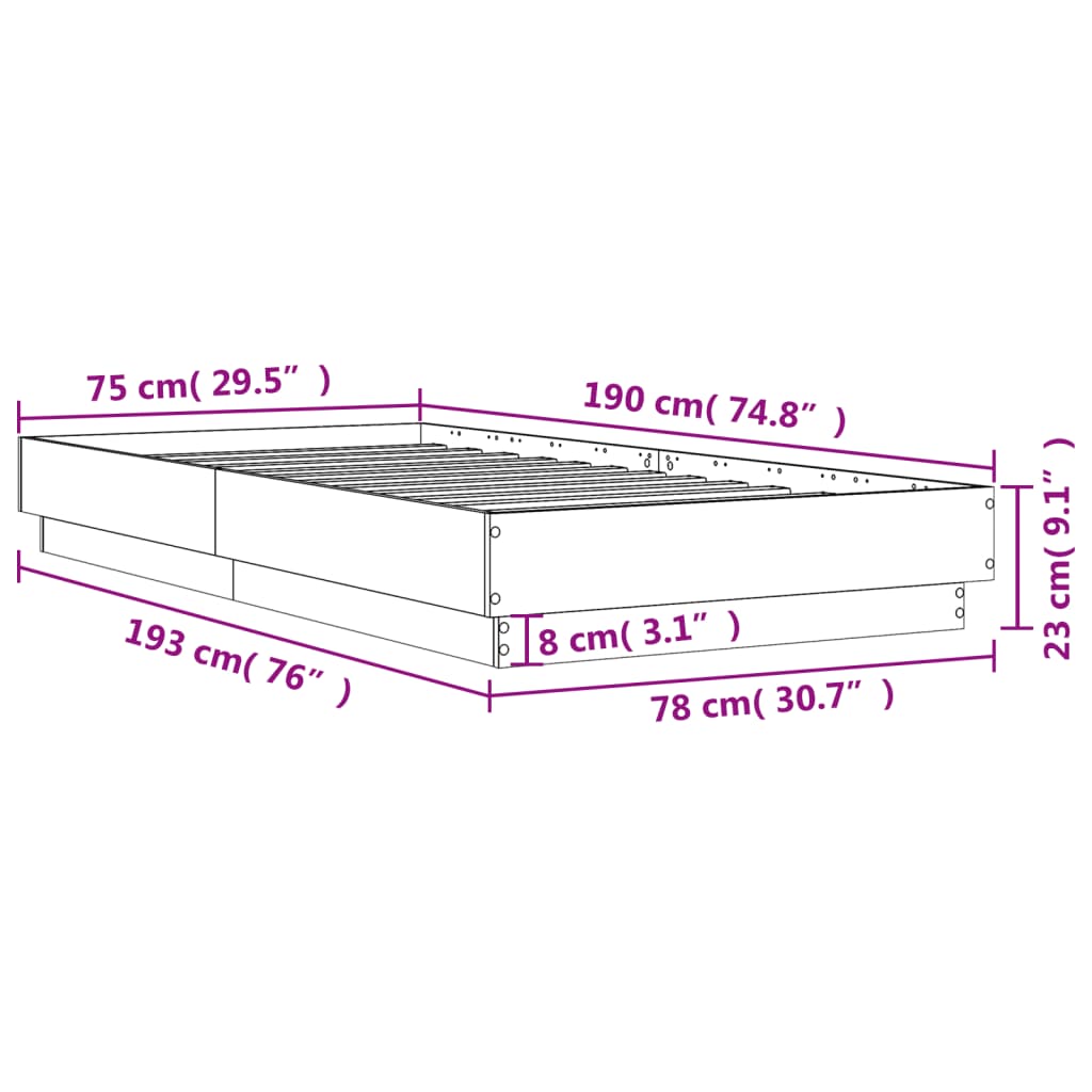 vidaXL Okvir za krevet smeđi hrast 75x190 cm konstruirano drvo