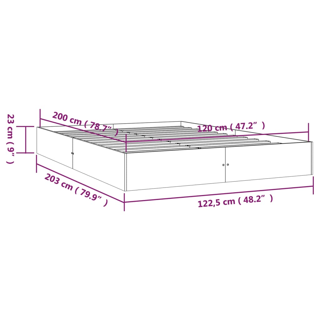 vidaXL Okvir za krevet od masivnog drva bijeli 120 x 200 cm