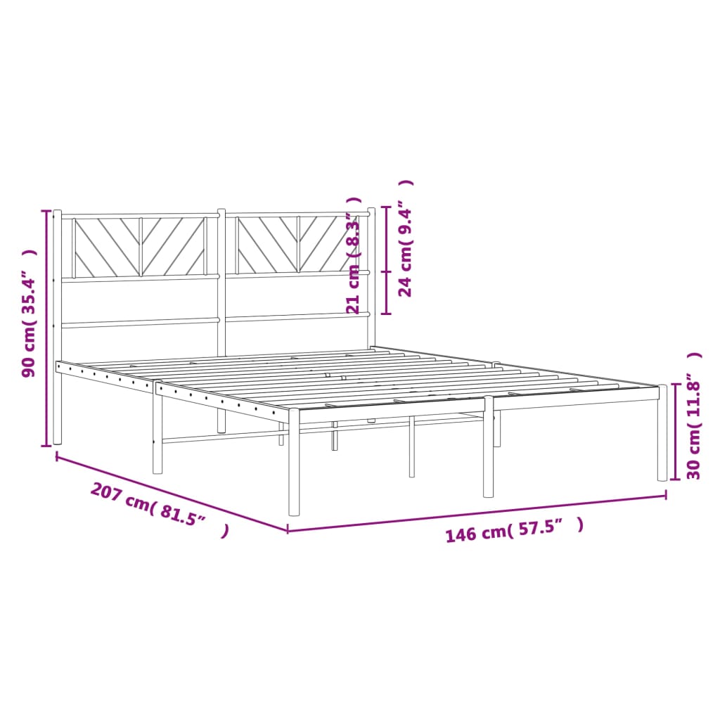 vidaXL Metalni okvir za krevet s uzglavljem bijeli 140 x 200 cm